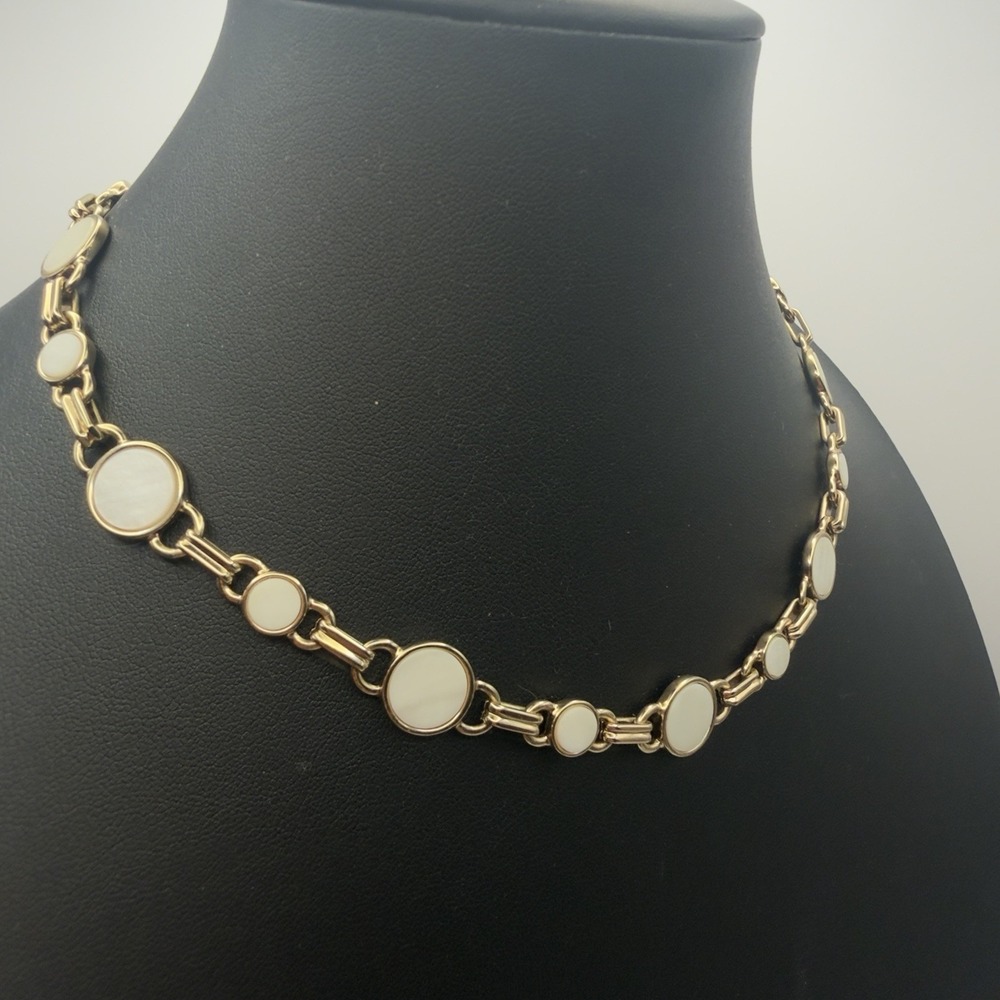 Vtg Ralph Lauren RL Mother of Pearl Necklace Gold Tone Tennis Style 16.5 Adjusta